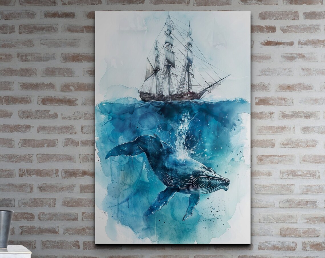 Whale Pirate Ship Watercolor Nursery Wall Art Print