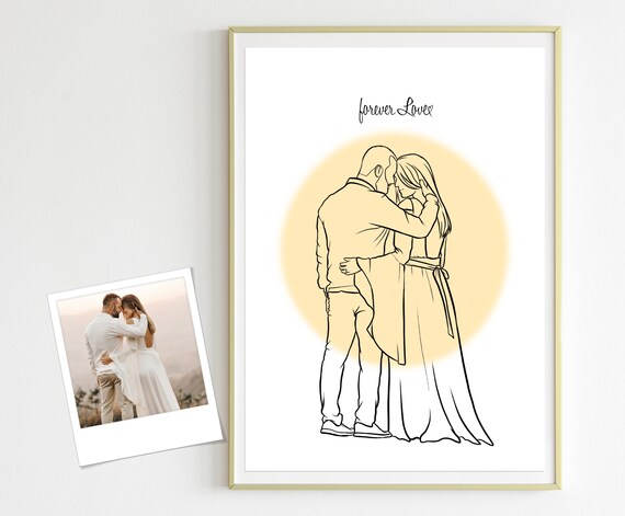 Wedding Gift Wedding Memories Gift For Couples Line Art Bride Groom Wedding Picture Drawing Of The Bride And Groom Gifts For Lovers
