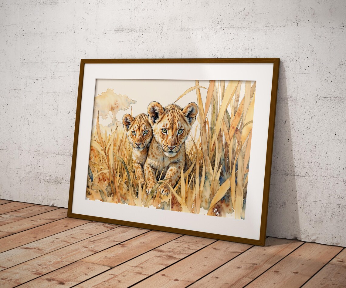 Two Curious Lion Cubs in Tall Grass Intimate Close-Up Poster - Image 2