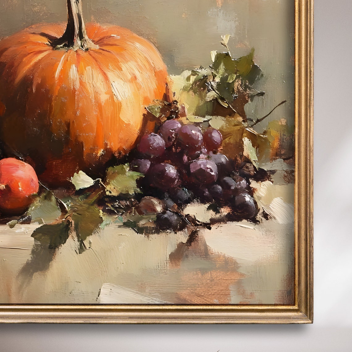 Pumpkin Still Life With Grapes And Peaches Fall Harvest Oil Poster - Image 7