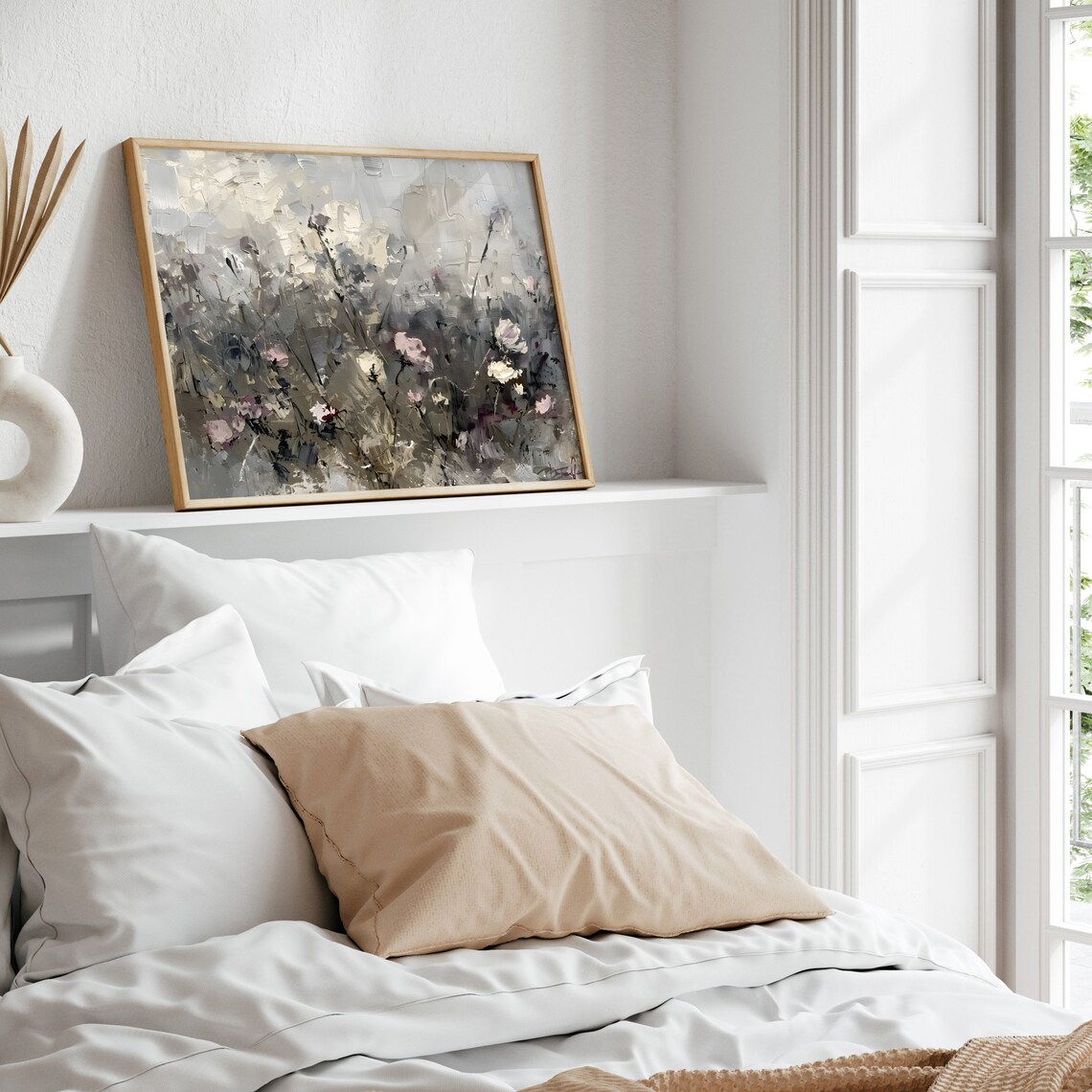 Abstract Floral Painting In Soft Grey And Pink Impasto Style Poster - Image 6
