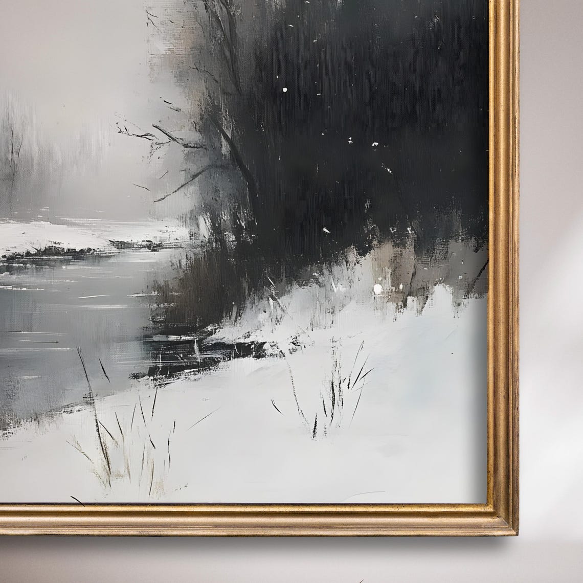 Winter Stream Through Snowy Banks Black And White Nature Poster - Image 7