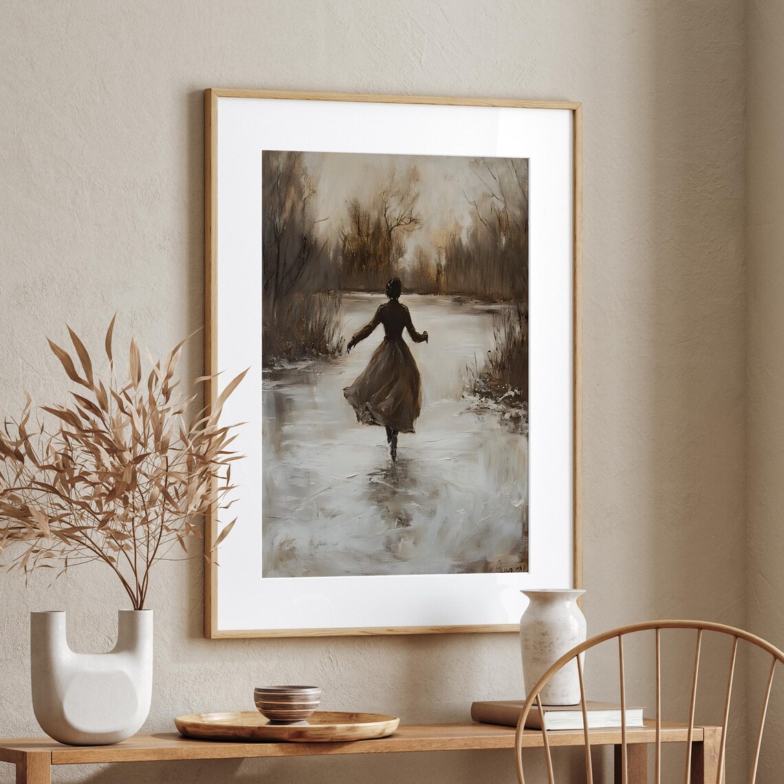 Victorian Woman Ice Skating On Frozen Pond Winter Painting Poster - Image 5