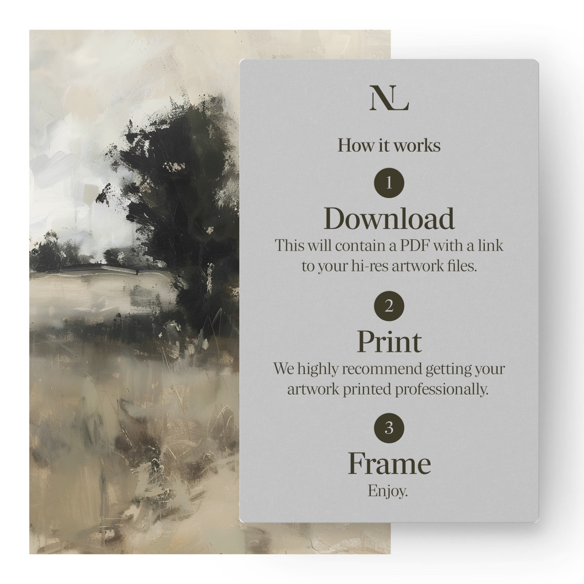 Minimalist Neutral Landscape Lone Tree Misty Field Artwork Poster - Image 5