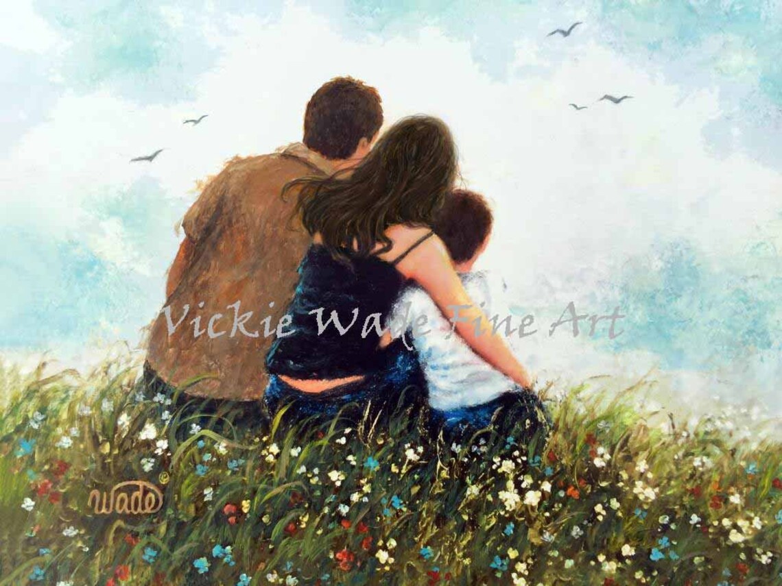 Mother Father And Son Art Print Family Wall Art Mom Dad Son Hugs Hugging Son Loving Mother Mothers Day Gift Mum Vickie Wade Art