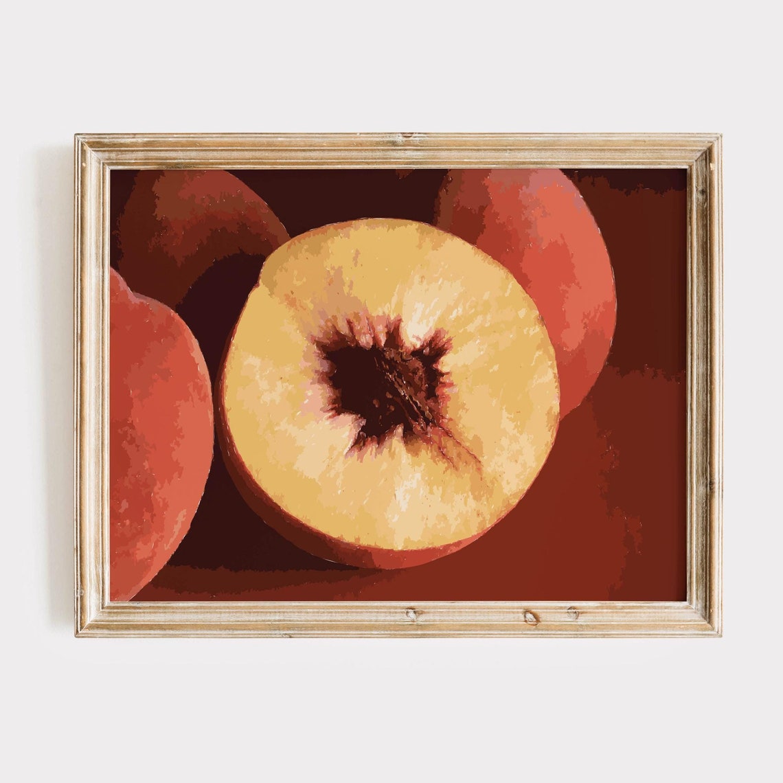 Fresh Sliced Peach Still Life Painting Warm Kitchen Artwork Print