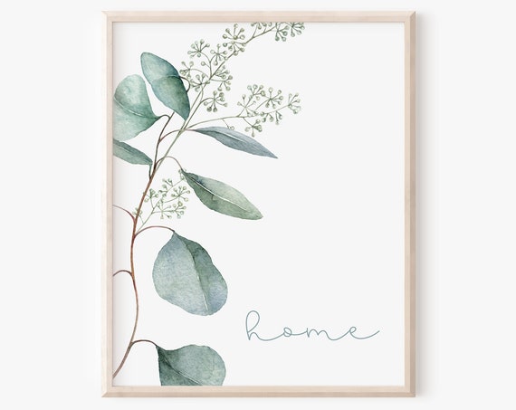 Home Watercolor Eucalyptus Art Print, Minimalist Botanical