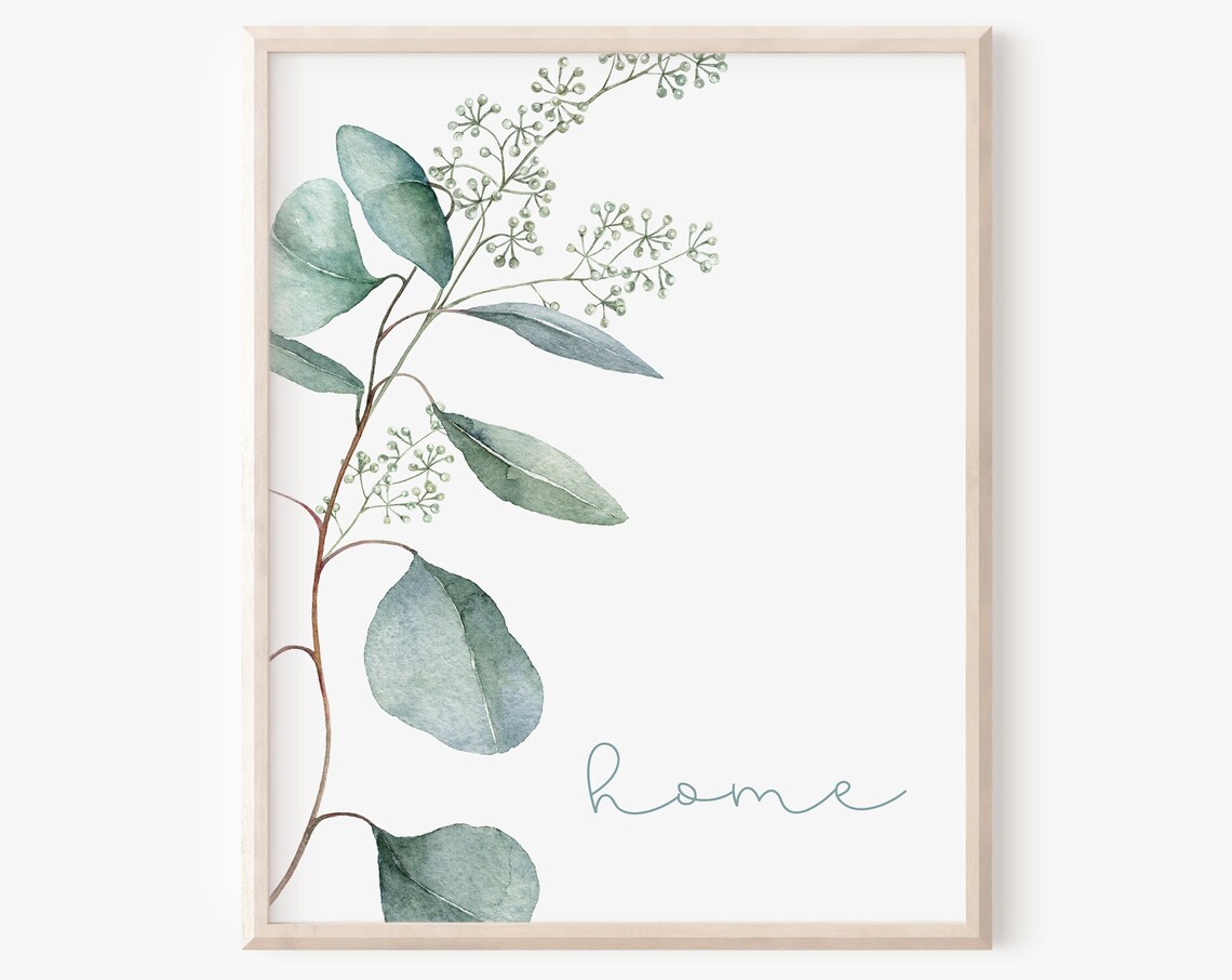 Home Watercolor Eucalyptus Art Print, Minimalist Botanical