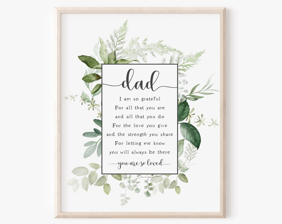 Dad Poem Grateful Keepsake Gift Eucalyptus Watercolor Wall Art Print