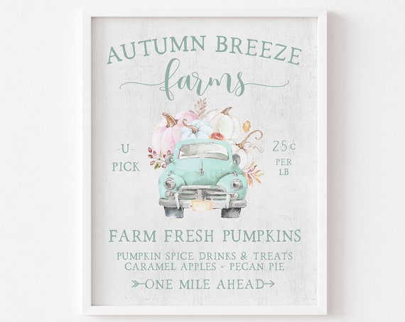 Pastel Pumpkin Truck Fall Farmhouse Art Print