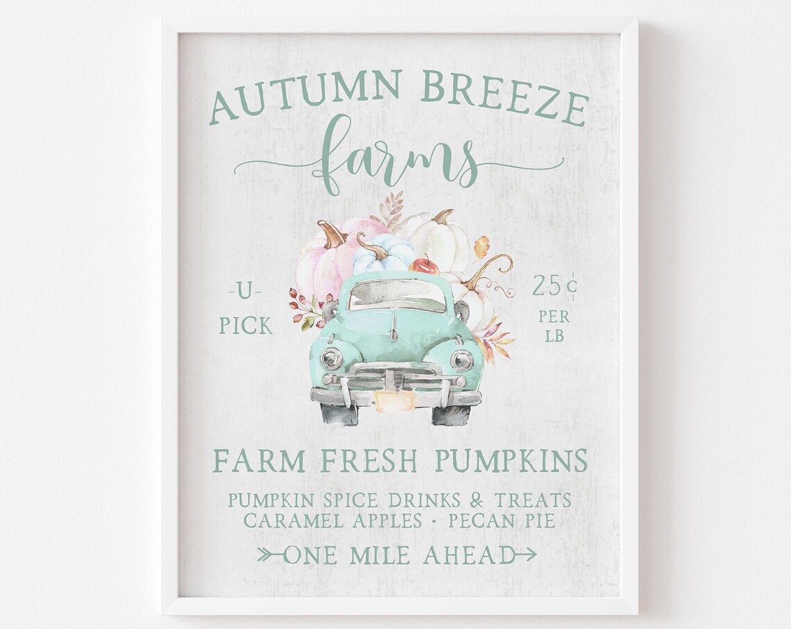 Pastel Pumpkin Truck Fall Farmhouse Art Print