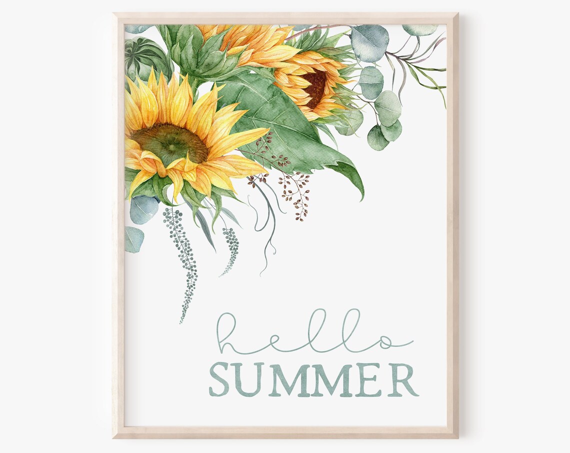 Hello Summer Sunflower Art Print, Farmhouse Decor