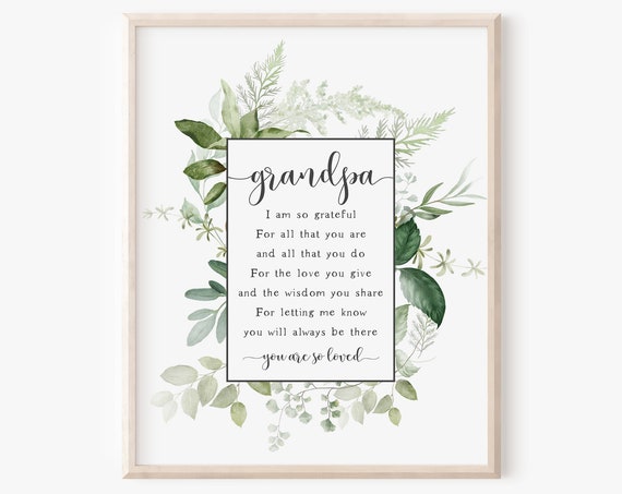 Instant Grandpa Quote Heartfelt Fathers Day Poem Unique Keepsake Gift Original Quote 2019 Snowberry Design Loft
