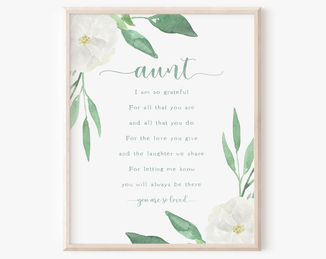 Instant Aunt Quote Mothers Day Keepsake Poem Print