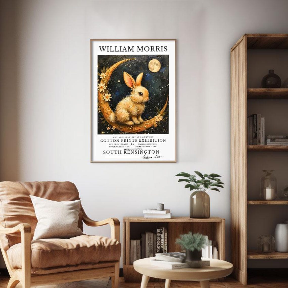 William Morris Rabbit On Crescent Moon Night Exhibition Poster - Image 2