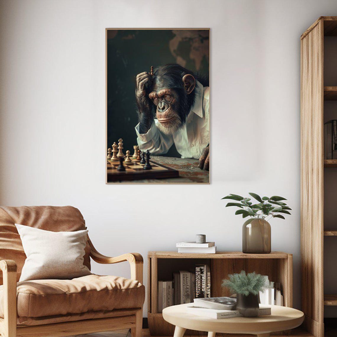 Chimpanzee Playing Chess Funny Thinking Ape Portrait Animal Poster - Image 2