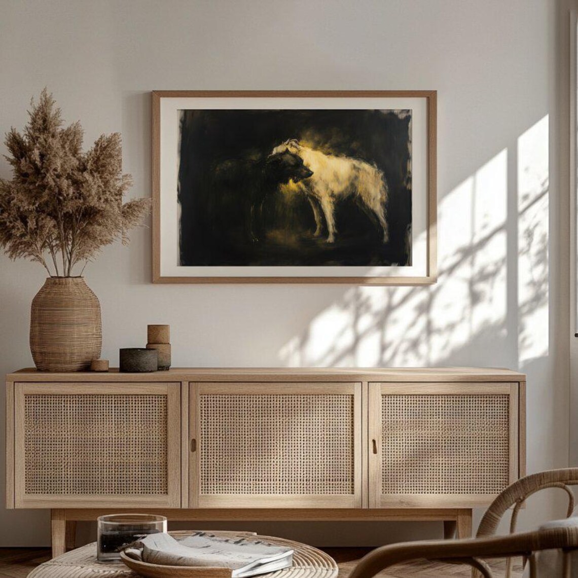 Two Shaggy Dogs Dark Moody Canine Painting Dramatic Art Poster - Image 3