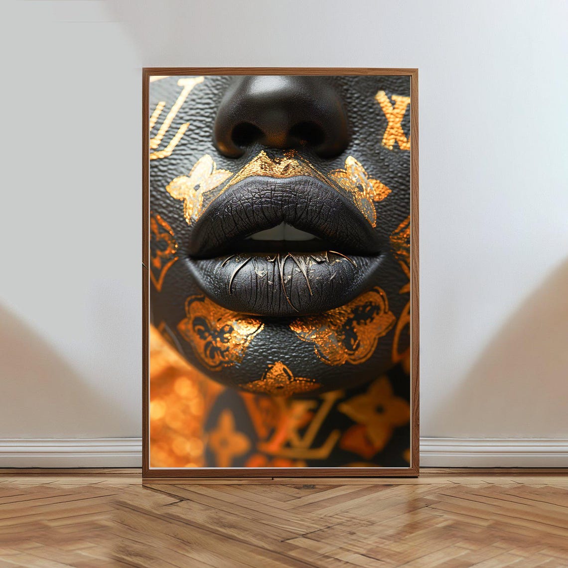Black Lips Gold Monogram Luxury Face Fashion Beauty Art Poster