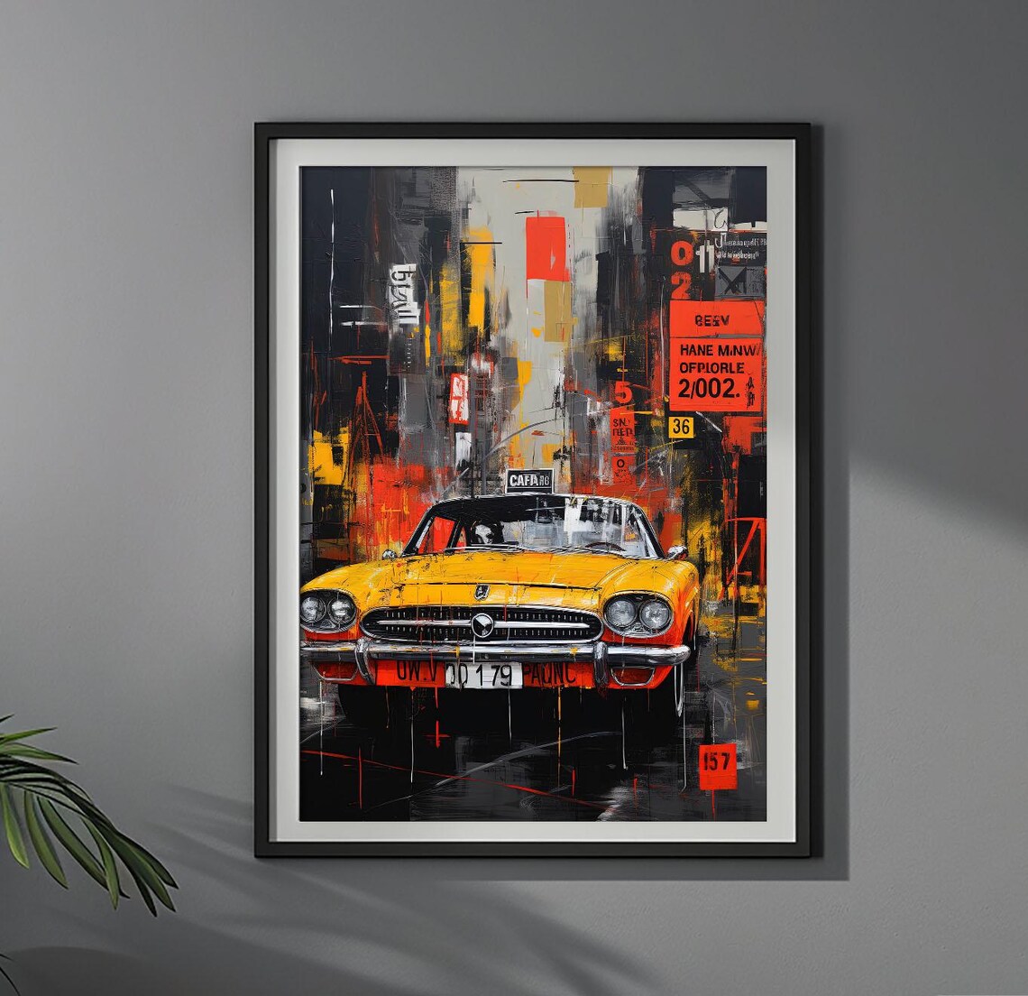 Taxi Tango Yellow Vintage Cab Basquiat Style City Street Art Poster