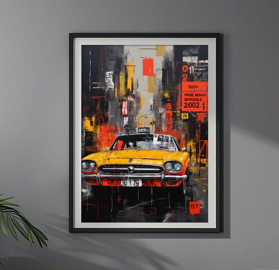 Taxi Tango Jean Michel Basquiat Styl Poster Colorful Futuristic Wall Art Print Unique Design