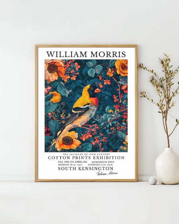William Morris Posters Bird On Floral Background Art Print Vintage Exhibition Wall Deco William Morris Exhibition Poster