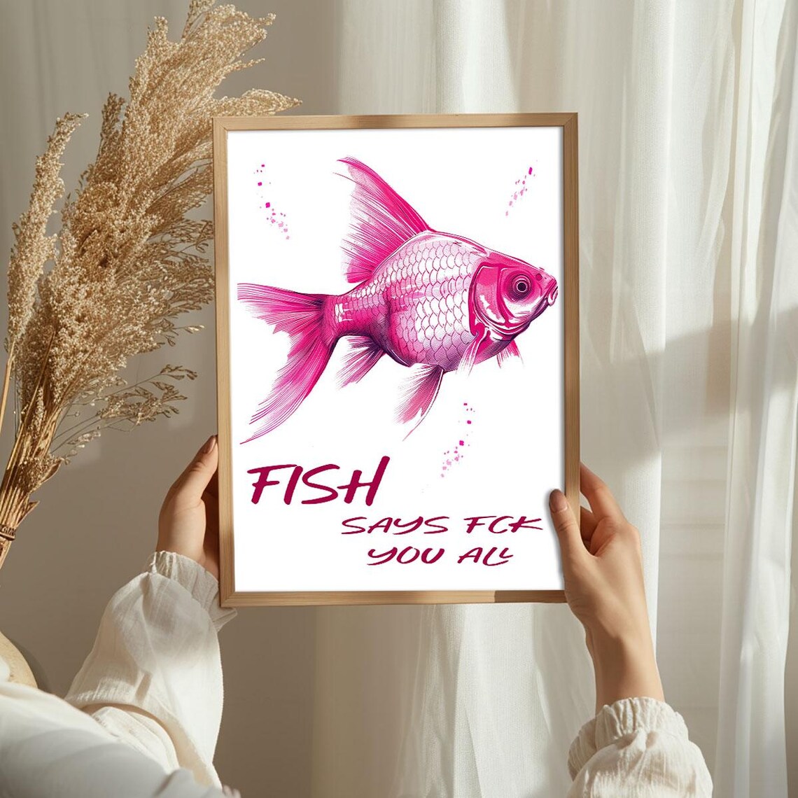 Cheeky Pink Fish Says Fck You All Sarcastic Gift Quote Poster - Image 3