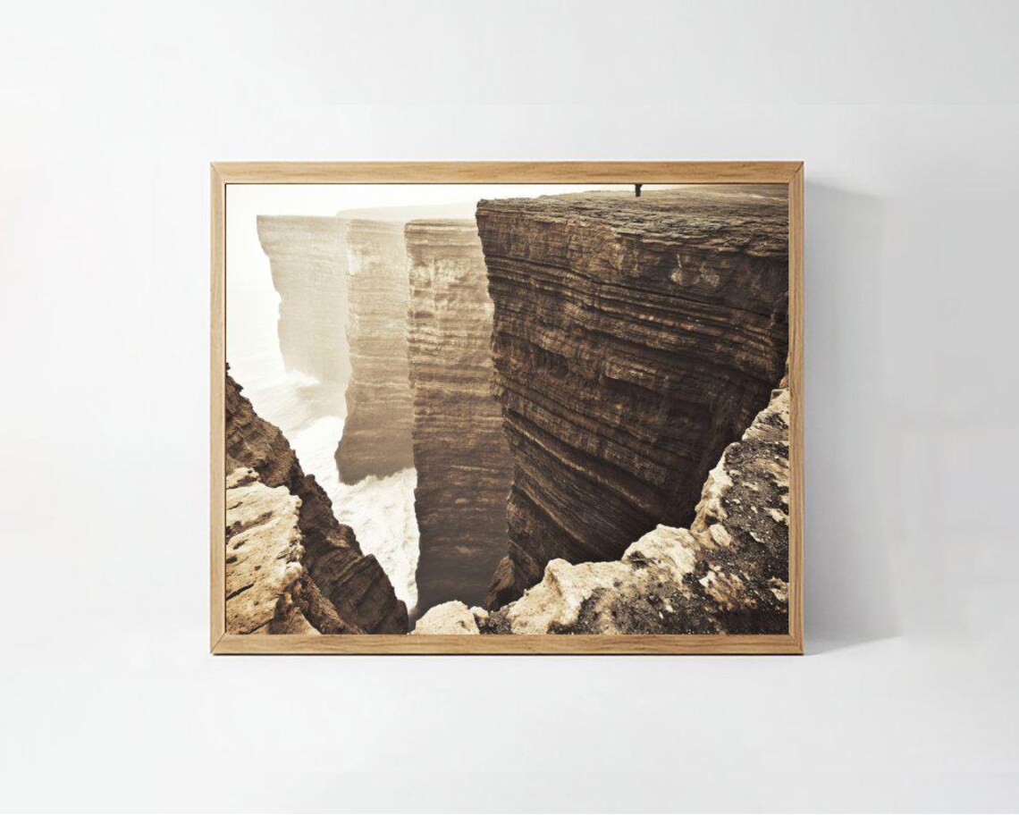Dramatic Cliffs Print Vintage Sepia Toned Landscape Art Instant Wall Decor Nature Photography High Resolution