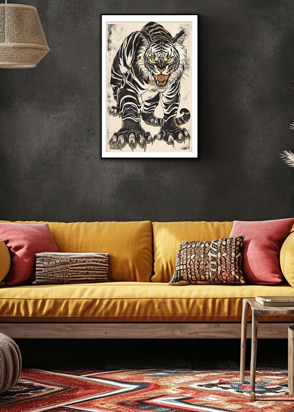 Japanese Tiger Retro Ink Art Fierce Prowling Wild Animal Poster - Image 2