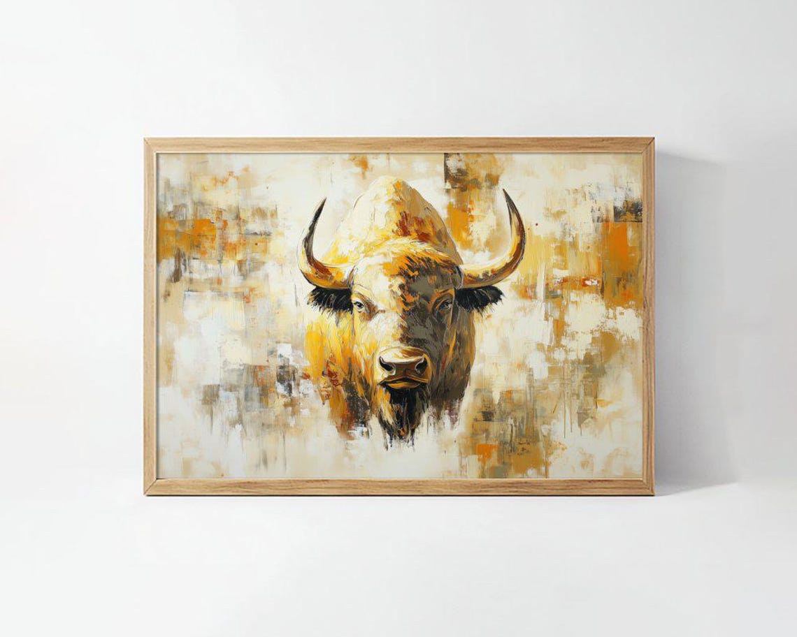 Abstract Buffalo Head Gold Ochre Modern Wildlife Artwork Poster