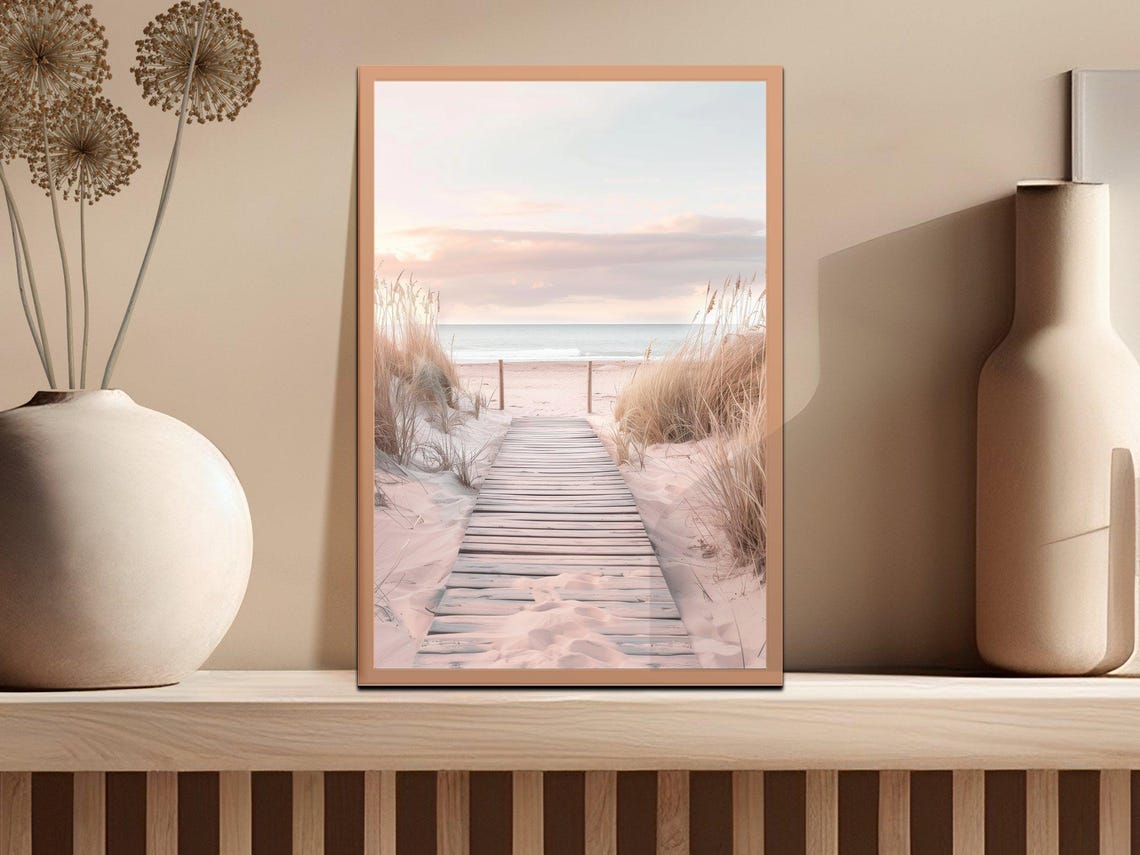 Serene Wooden Boardwalk Path To Beach At Sunset Seaside Walk Poster - Image 2