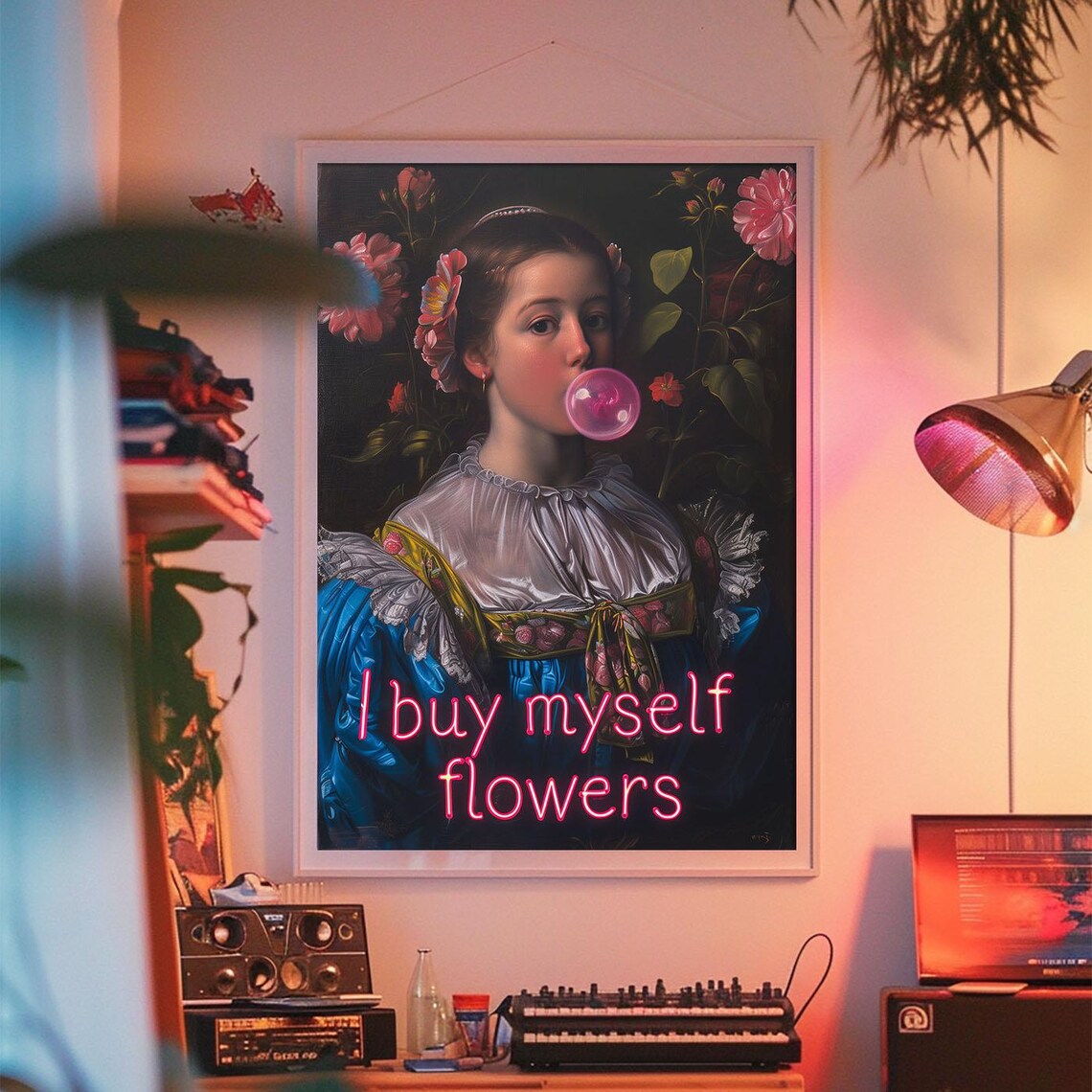 Neon I Buy Myself Flowers Altered Vintage Portrait Quote Poster - Image 2