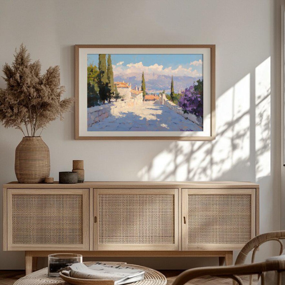 Mediterranean Village Scenic Art Print, Sunlit Landscape - Image 3