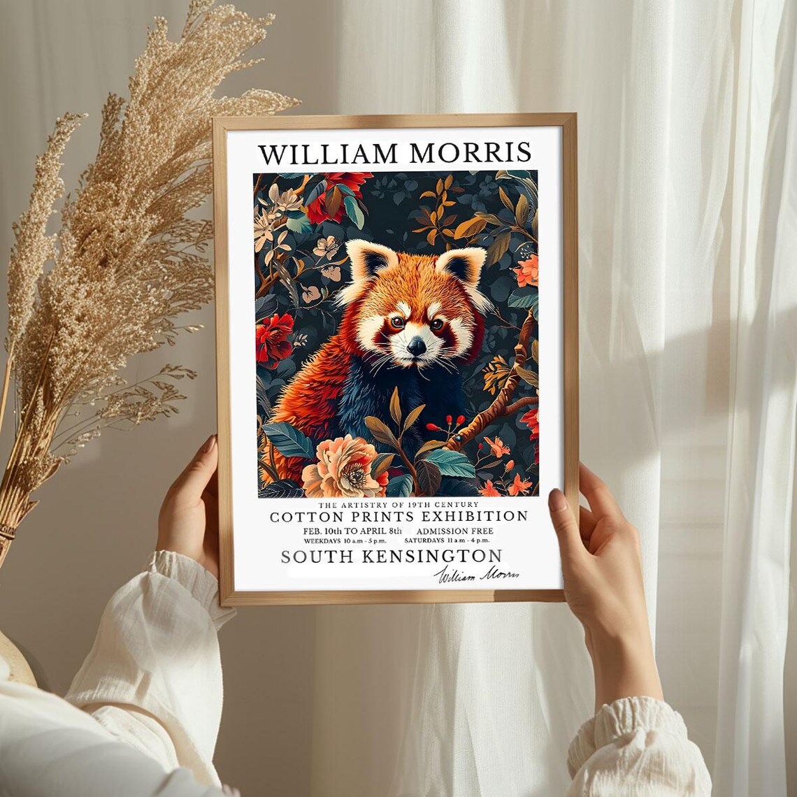 William Morris Red Panda Floral Portrait Cotton Prints Exhibition Poster - Image 3