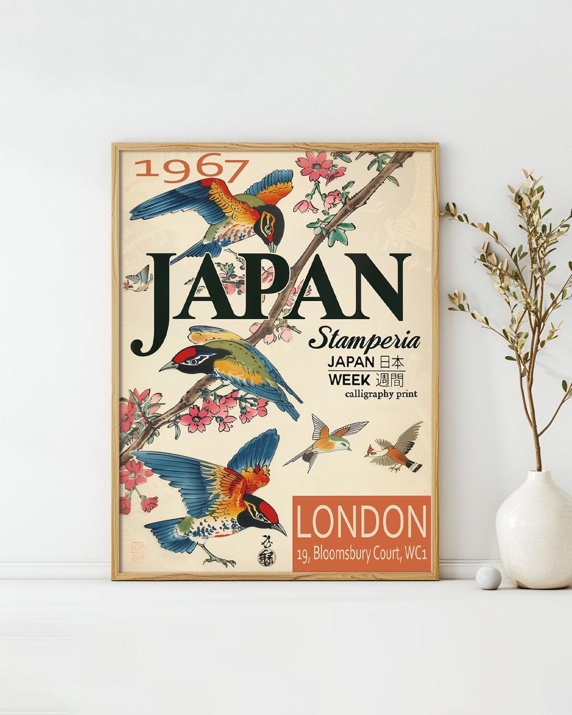 Vintage 1967 Japan Stamperia Bird Exhibition London Travel Poster