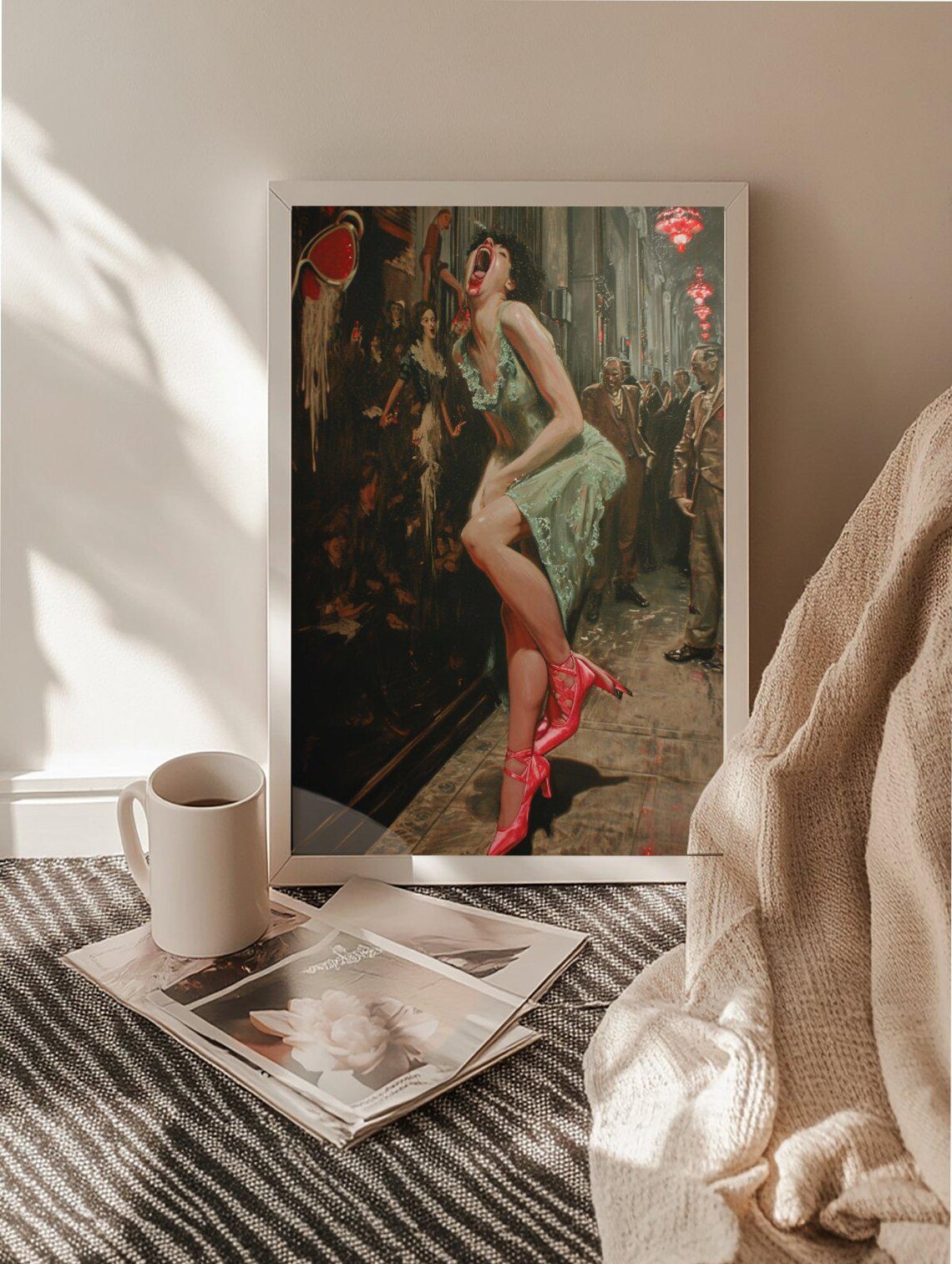 Golden Age Nightclub Dancer In Green Dress Vintage Oil Painting Poster - Image 2