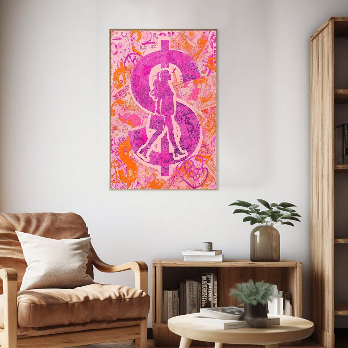 Pink Dollar Sign Shopper Woman Pop Money Collage Artwork Poster - Image 2
