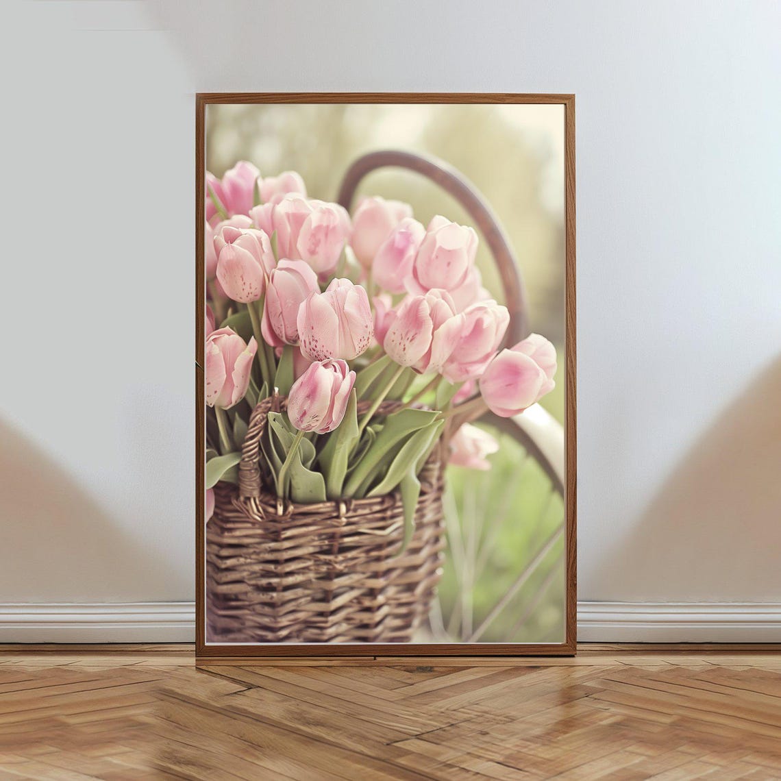 Pink Tulips Wicker Basket Bicycle Spring Flower Photography Poster
