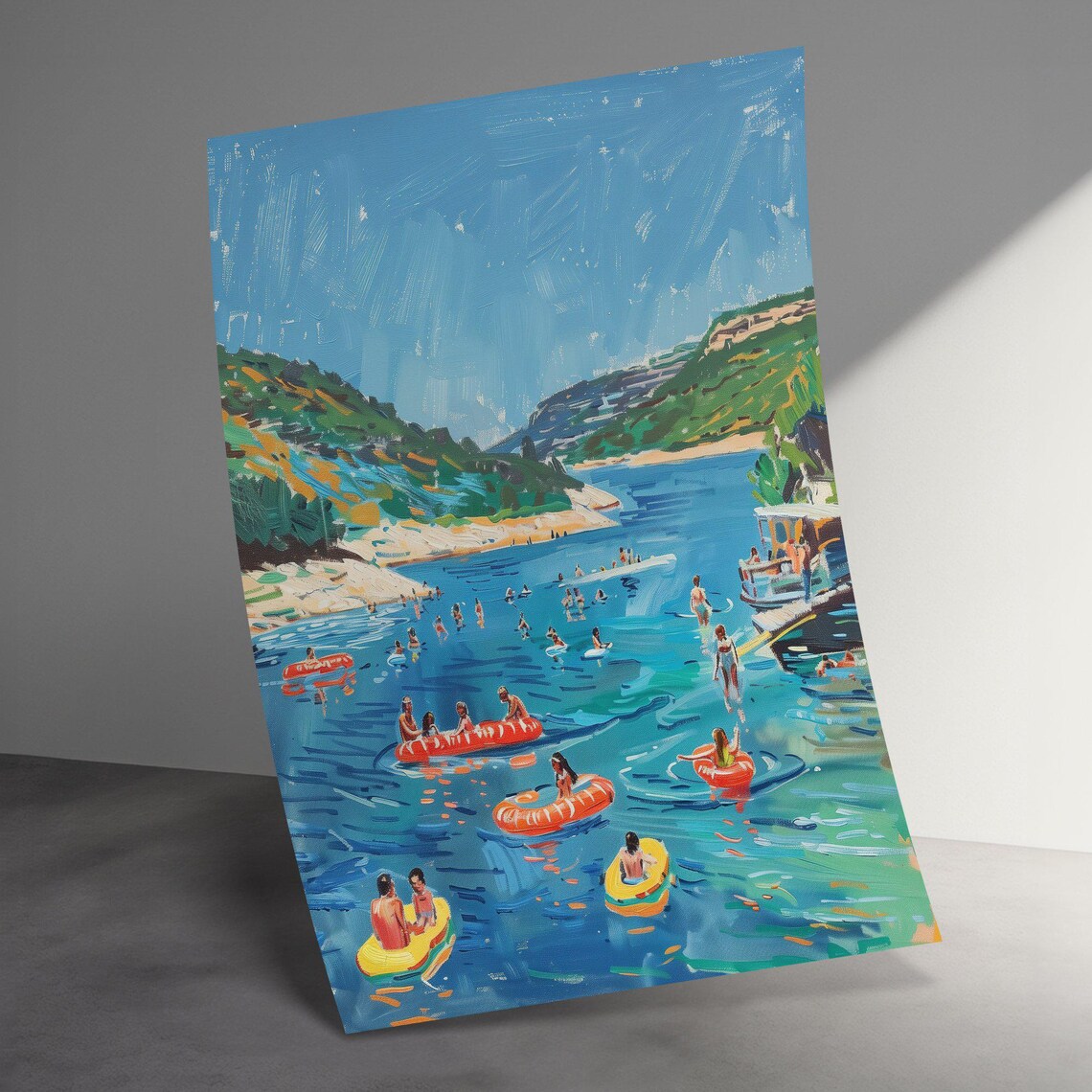 Summer River Tubing Impressionist Floaters Turquoise Bay Art Poster - Image 3