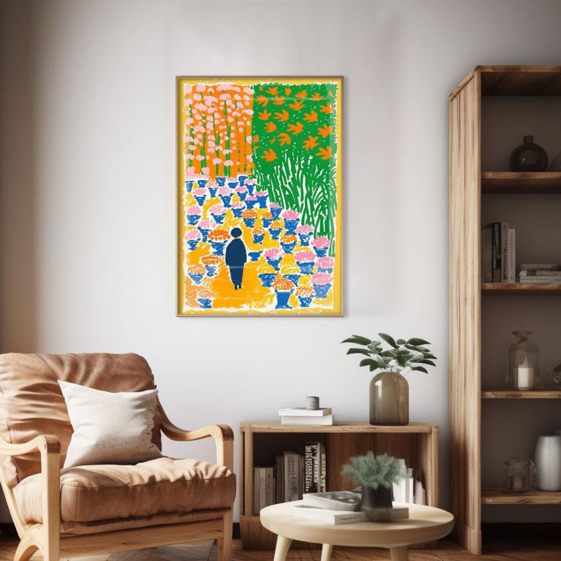 Bright Colorful Flower Garden Pathway Naive Style Painting Poster - Image 2