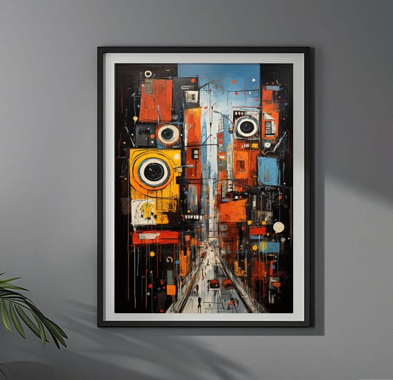 Urban Symphony Jean Michel Basquiat Styl Poster Colorful Futuristic Wall Art Print Unique Design
