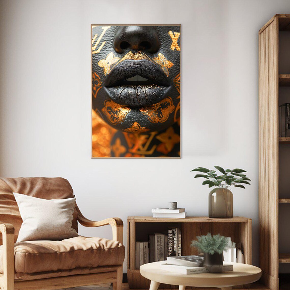 Black Lips Gold Monogram Luxury Face Fashion Beauty Art Poster - Image 2