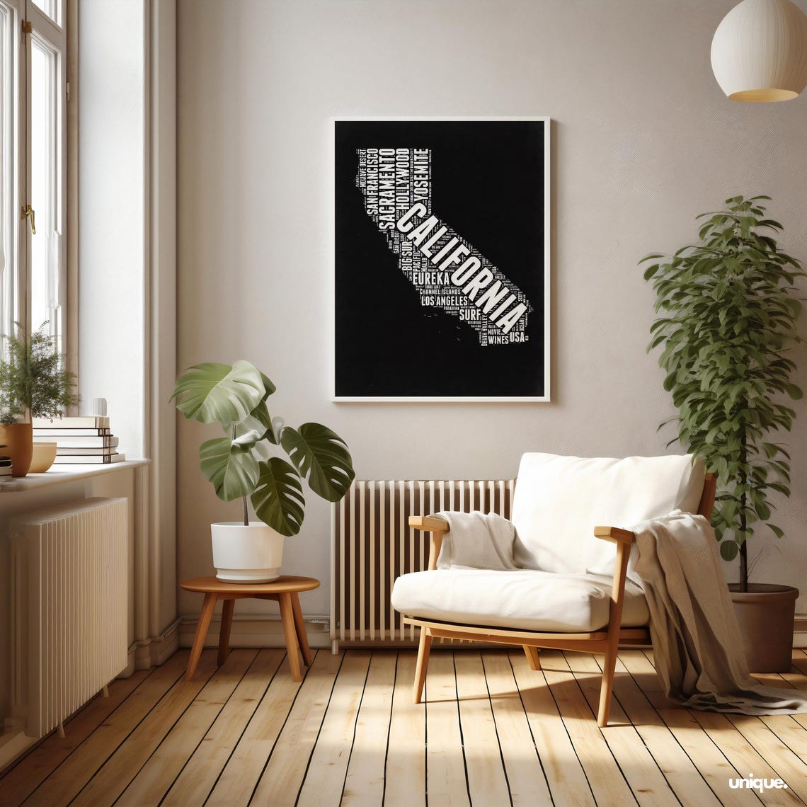 California Typography Word Map Poster with City Names on Black - Image 2
