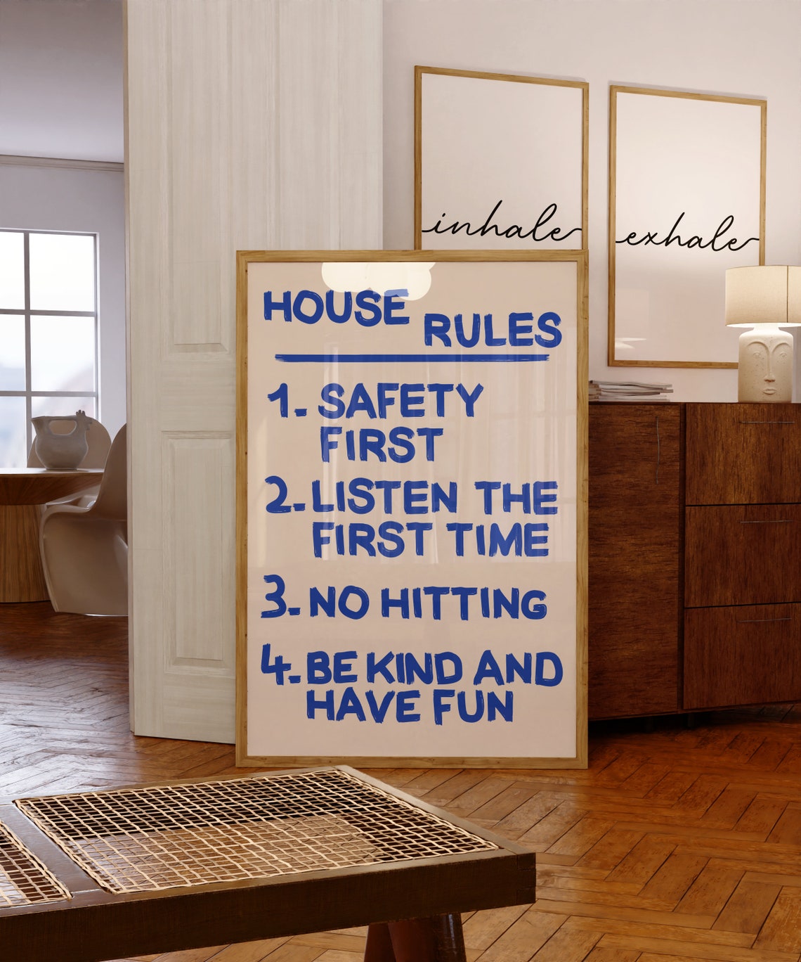 Blue House Rules Family Parenting Rules Typography Decor Poster