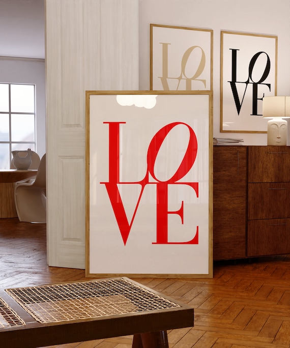 Love Wall Art Classic Word Modern Decor Trendy Poster Heart Romantic Print Bold Typo