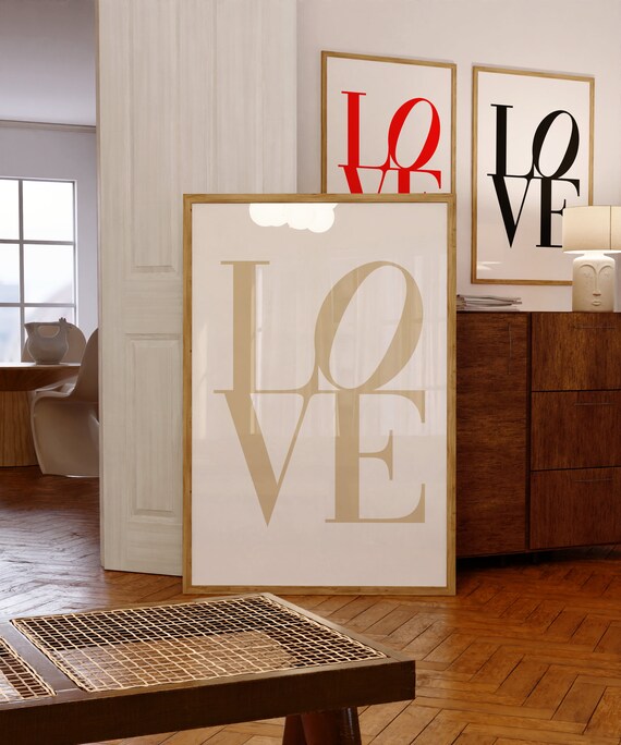 Love Wall Art Classic Word Modern Decor Trendy Poster Heart Romantic Print Bold Typo