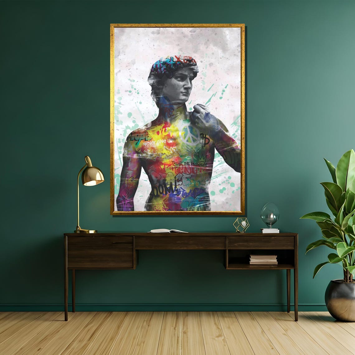 David Statue Colorful Graffiti Never Give Up Inspirational Poster - Image 5