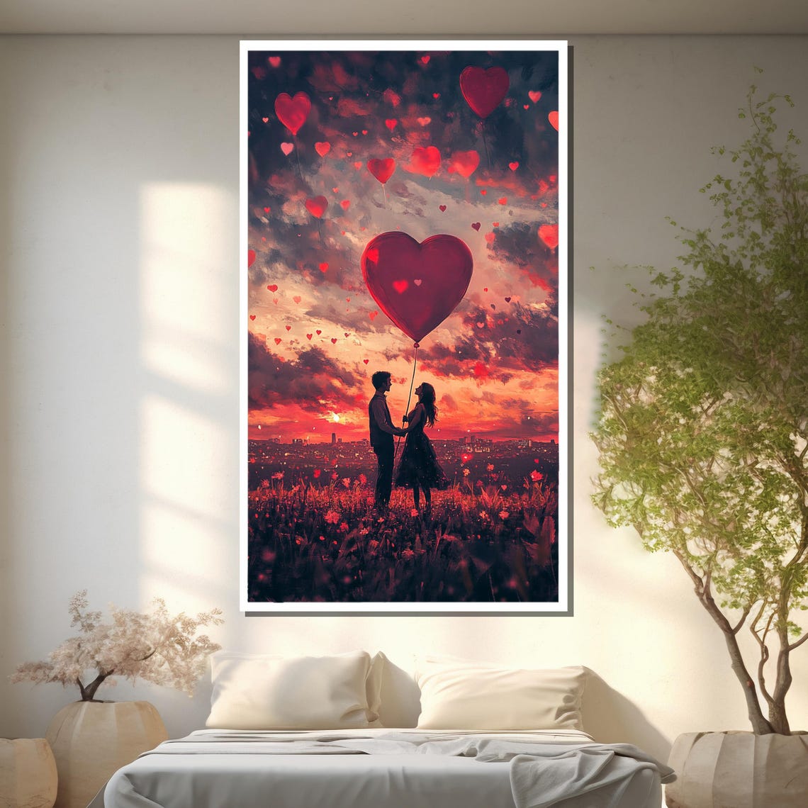 Forever Yours Couple With a Heart Balloon in the Sunset Sky Poster - Image 2