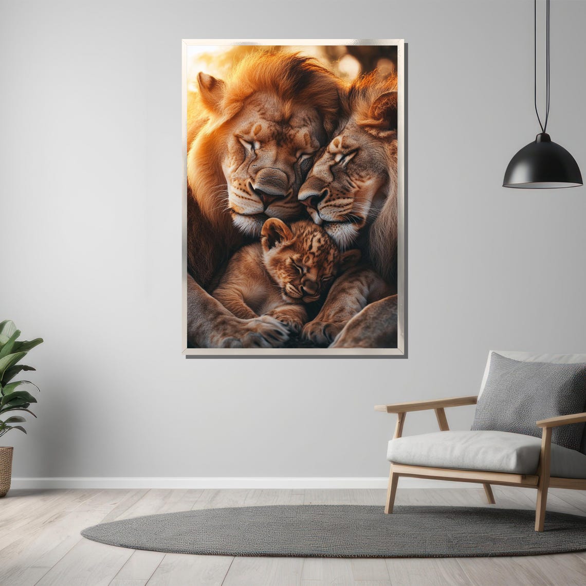Sleeping Lion Family Cuddled Together In Golden Light Poster - Image 3