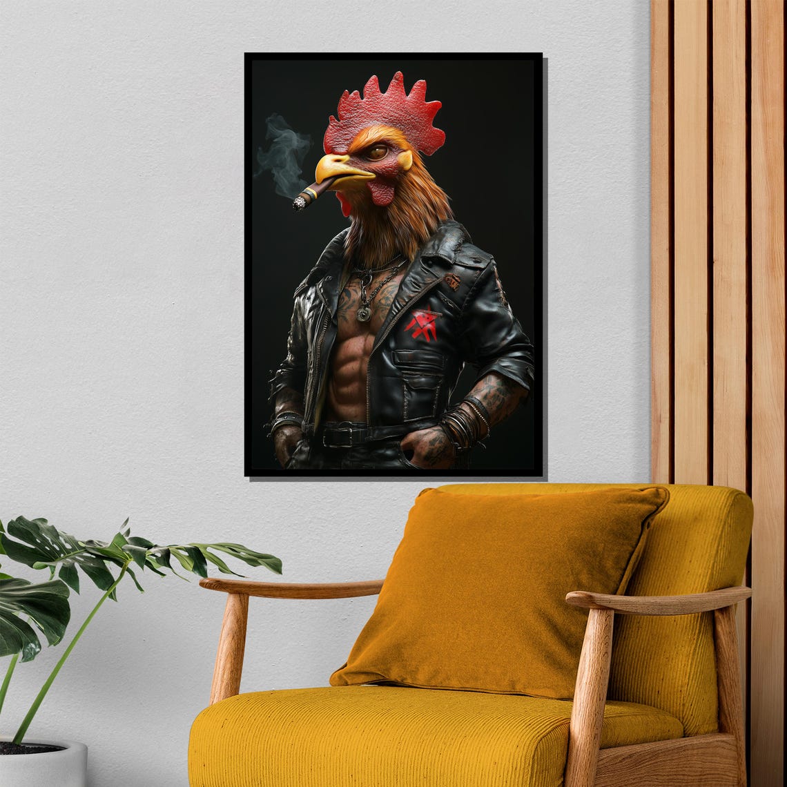 Badass Rooster in a Leather Jacket Smoking a Cigar Art Poster - Image 4