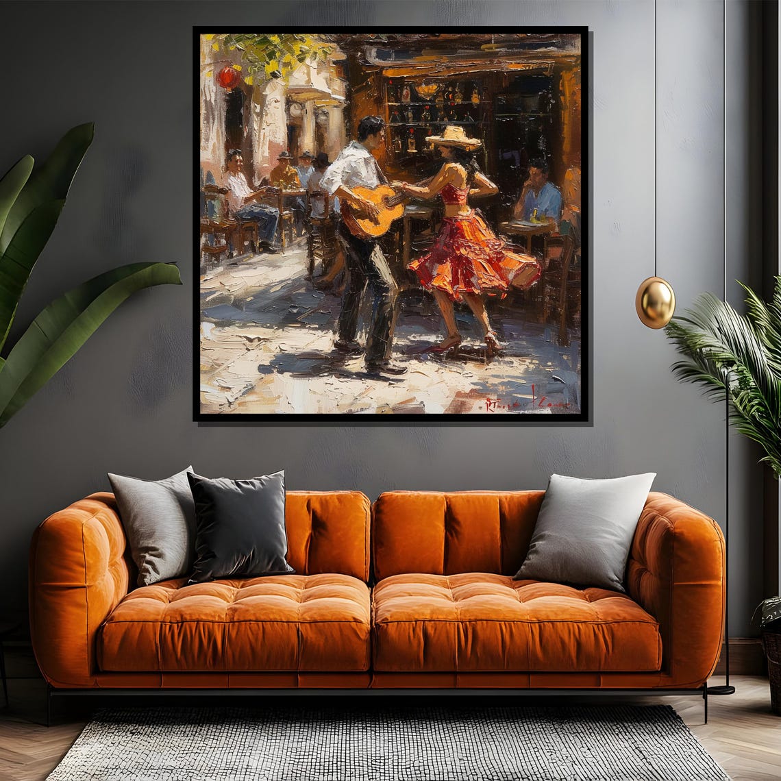 Sunlit Spanish Street Guitarist and Dancer Cafe Scene Art Poster - Image 4